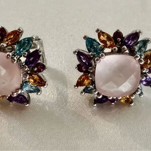 Multicolor Gemstone Floral Earrings